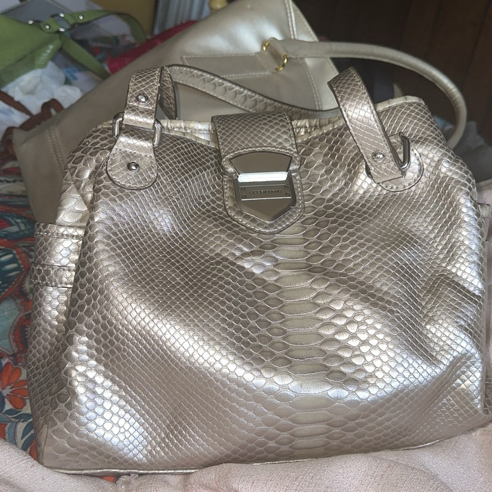 Liz Claiborne Large Handbag Purse Faux Snakeskin Silver Accents